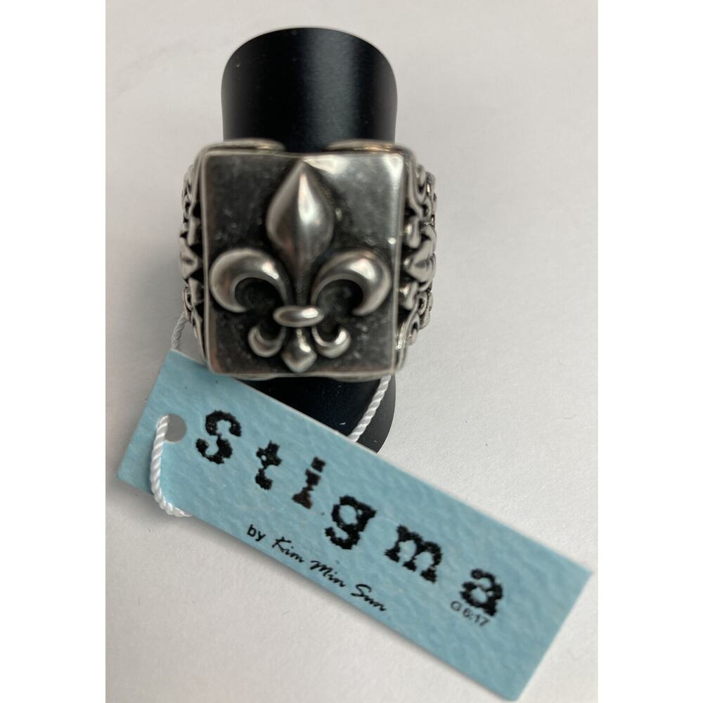 Stigma Mens Ring Silver Black Fleur de Lis Wide Jewelry Size 10